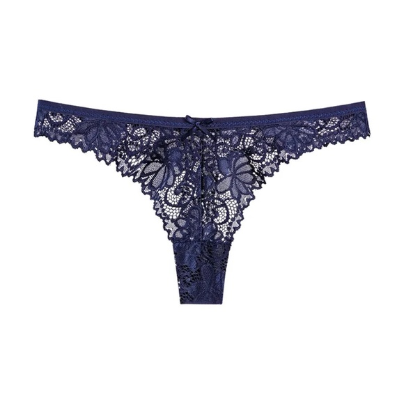 3/$15 Sexy Navy Blue Floral Lace Thong Low Waist Panties Underwear Lingerie Bow - Picture 9 of 9